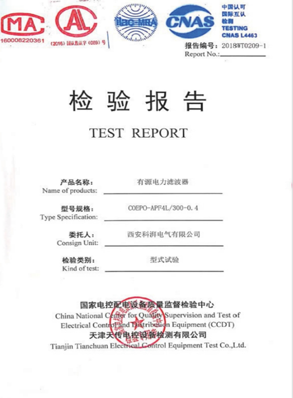 有源濾波器檢驗(yàn)報告
